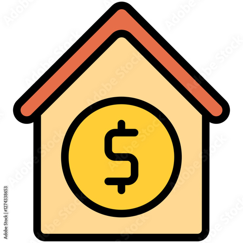 Colorful Flat Outlined House Price Dollar Sign Icon