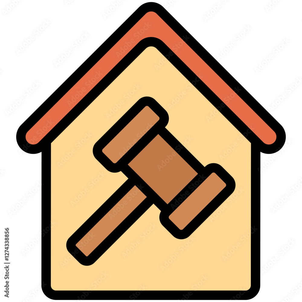 Colorful Flat Outlined Property/Home Auction Icon Colorful Flat Outlined Property/Home Auction Icon