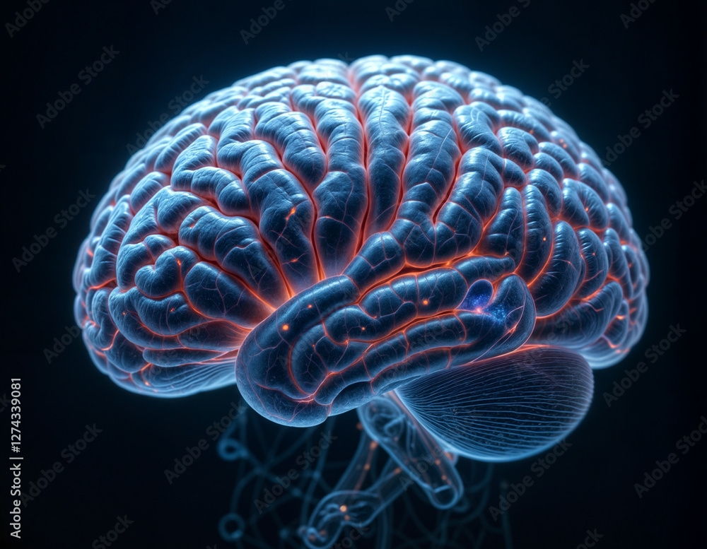 Obraz premium Intricate 3D Model of an Active Human Brain