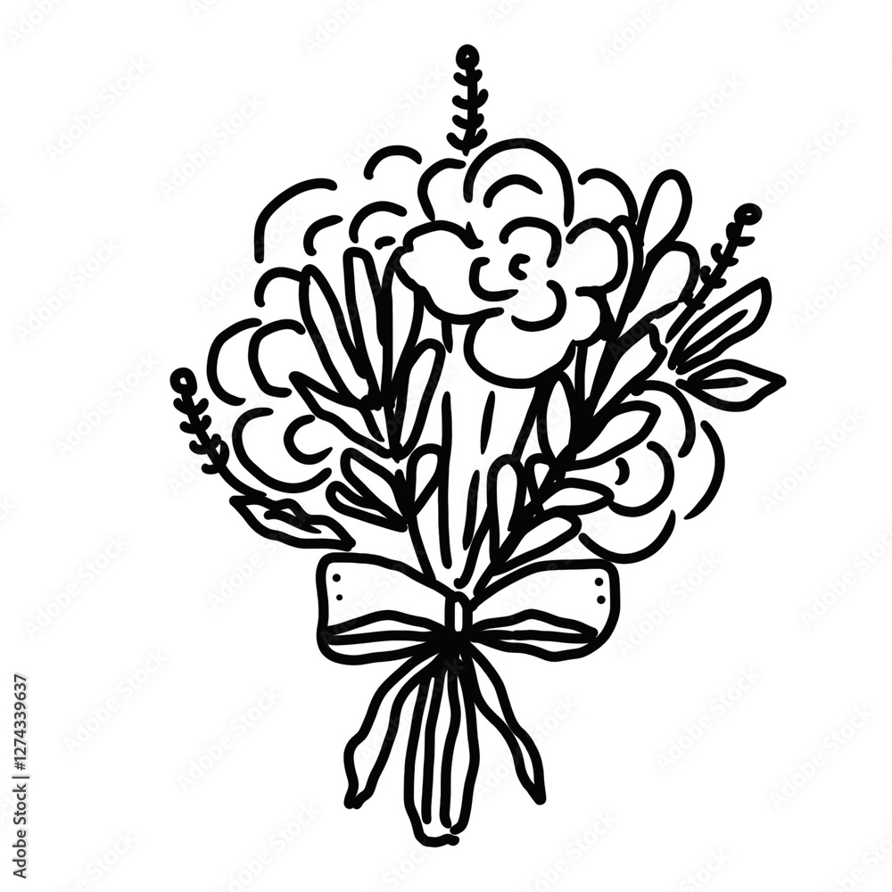 Obraz premium Hand Drawn Wildflower. Doodle Hand Drawn Wildflower Bouquet. Floral Wedding Invite. Whimsical Wedding. Doodle Hand Drawn flower Bouquet.