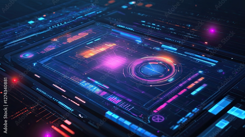 Obraz premium A computer screen with a blue and purple background