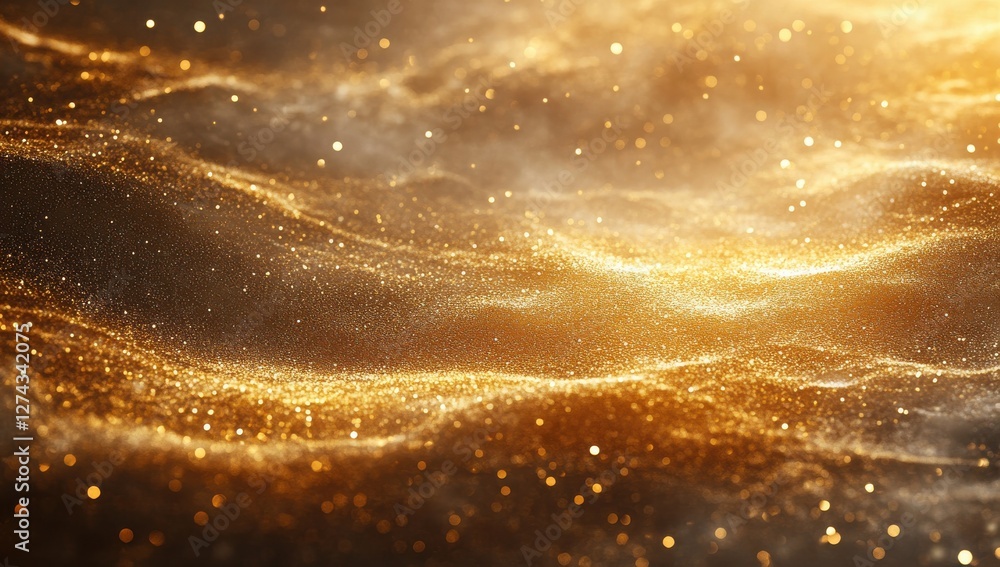 Glittering golden waves shimmering with light, creating an ethereal and magical abstract background suitable for various creative projects and designs. Glittering golden waves shimmering with light, creating an ethereal and magical abstract background suitable for various creative projects and designs.