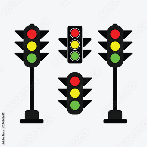 Traffic Signal Icon Set. Traffic Lights Vector Icons. Traffic Control Icon Collection. Stoplight Icon Set. Red Yellow Green.