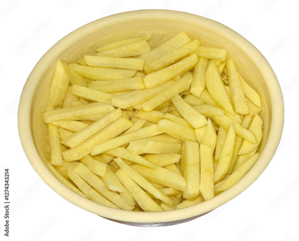Plastic container with peeled and cut potatoes Plastic container with peeled and cut potatoes