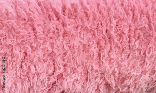 Pink fur background. Polar soft pink fluffy fluffy sheepskin background texture. Pink sheep fur natural sheepskin background texture. Plush fluffy soft pink fur pattern. Vector illustration.
