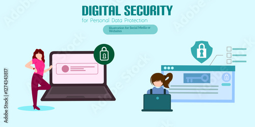 Internet security. Safety and confidential data protection. Data protection concept. Safe internet technologies. Vector outline illustration with isometry scene for web graphic