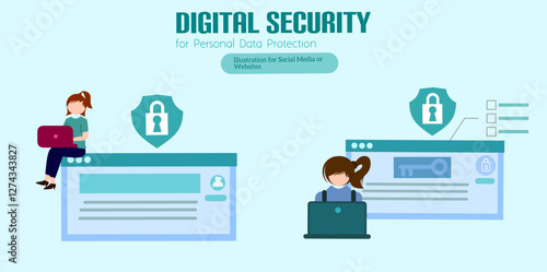 Internet security. Safety and confidential data protection. Data protection concept. Safe internet technologies. Vector outline illustration with isometry scene for web graphic