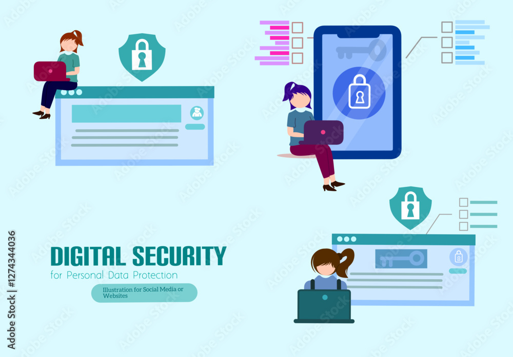 Internet security. Safety and confidential data protection. Data protection concept. Safe internet technologies. Vector outline illustration with isometry scene for web graphic Internet security. Safety and confidential data protection. Data protection concept. Safe internet technologies. Vector outline illustration with isometry scene for web graphic