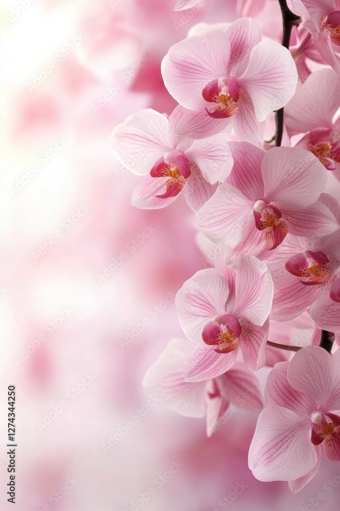 Obraz premium Delicate pink orchid blossoms against a soft blurred background creating a serene and elegant floral composition with a romantic and feminine touch