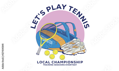 Let's play tennis. Tennis court graphic design. Florida tennis club artwork for t shirt, posters, stickers, background and others. Tennis champions team. Athletic bag and shoe art.