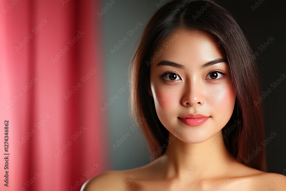 Naklejka premium asian woman beauty portrait with soft glowing skin, close-up