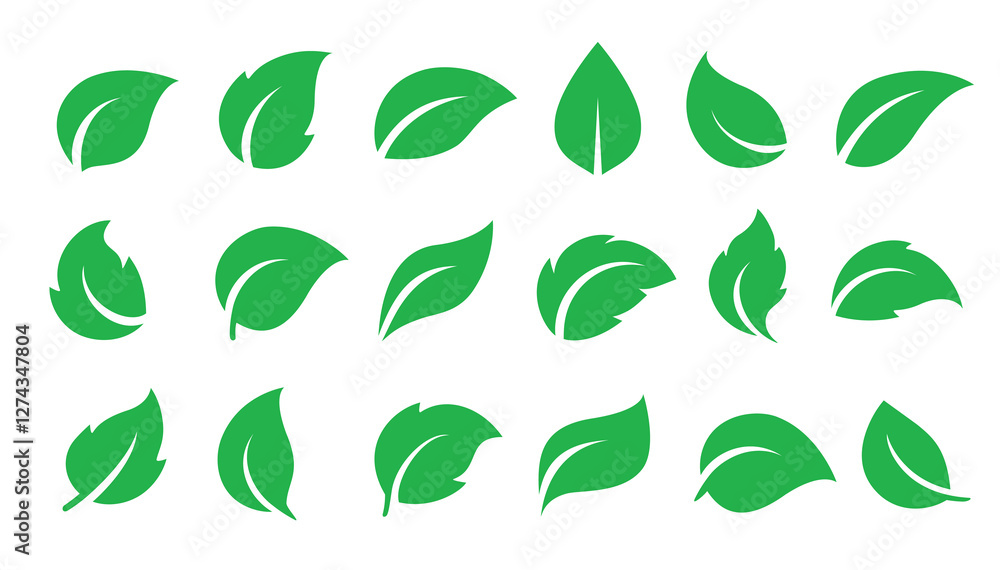 set of flying green plants and herbs leaves icons sign set of flying green plants and herbs leaves icons sign
