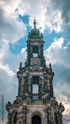 Katholische Hofkirche (Dresden Cathedral) Tower with Latin Inscription, Germany
