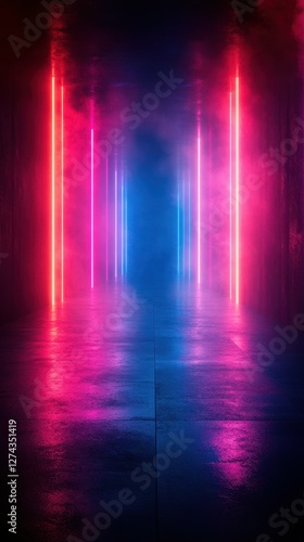 Wallpaper Mural Colorful neon lights illuminate a misty corridor creating an atmospheric visual experience at night Torontodigital.ca
