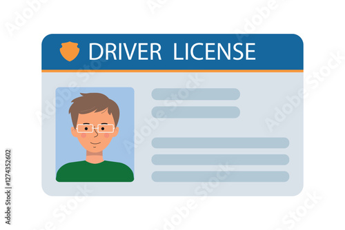 The identification card of the male car driver with a photo. Plastic identification card. Vector illustration of the identity document of the driver of the vehicle. A business card that demonstrates 