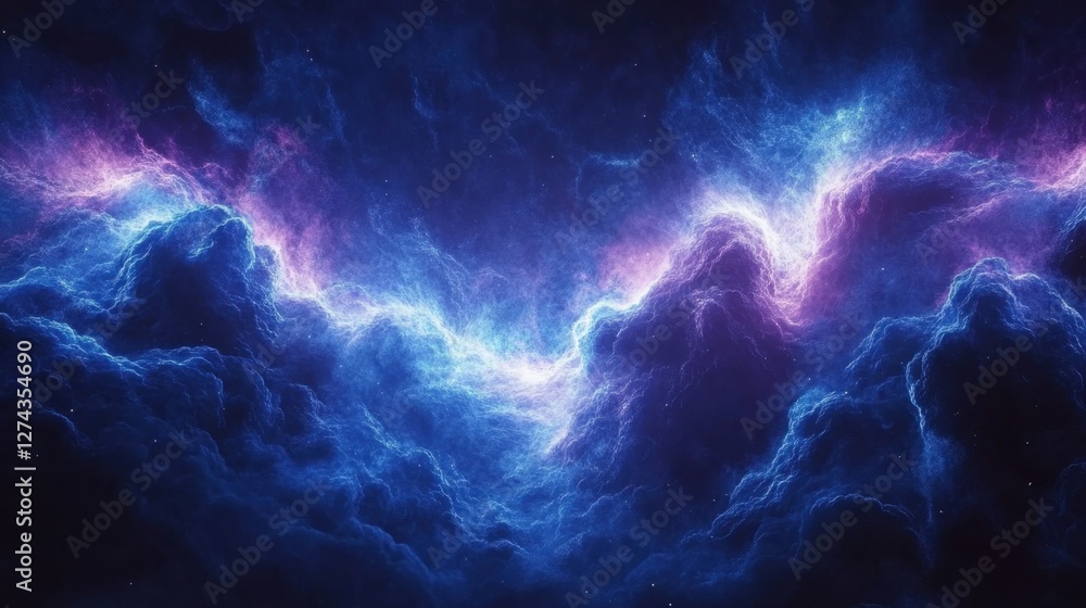 Fototapeta premium Vibrant cosmic clouds illuminated by blue and purple hues, creating a stunning celestial backdrop