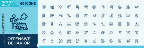 Harassment vector line icon set. Icons sex, man, female, offend, on, bully, stop and more. Editable vector outline and solid icons.