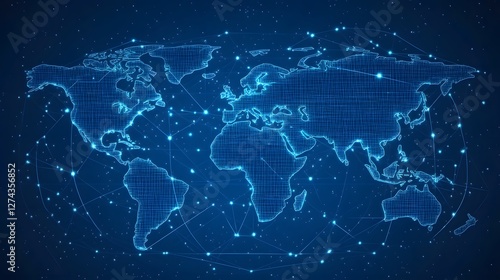 Map grid connection of the planet earth. Global network design. Technology net concept