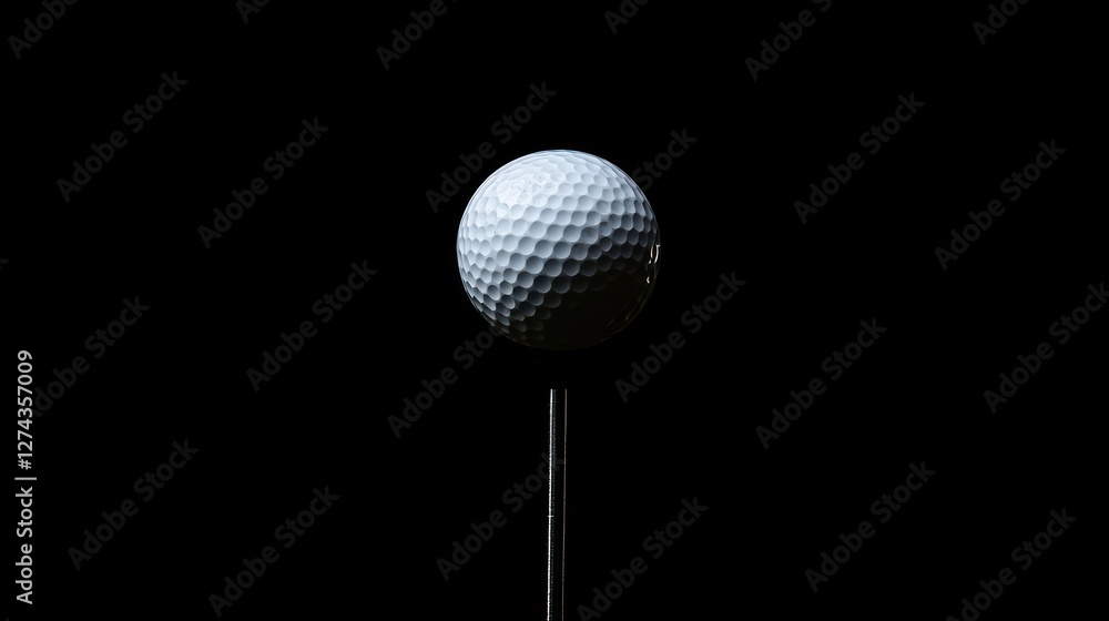 Golf ball on tee, dark background, sport, leisure activity Golf ball on tee, dark background, sport, leisure activity