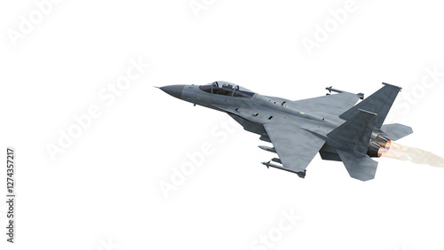 Military Jet Fighter in Flight with Transparent Background.