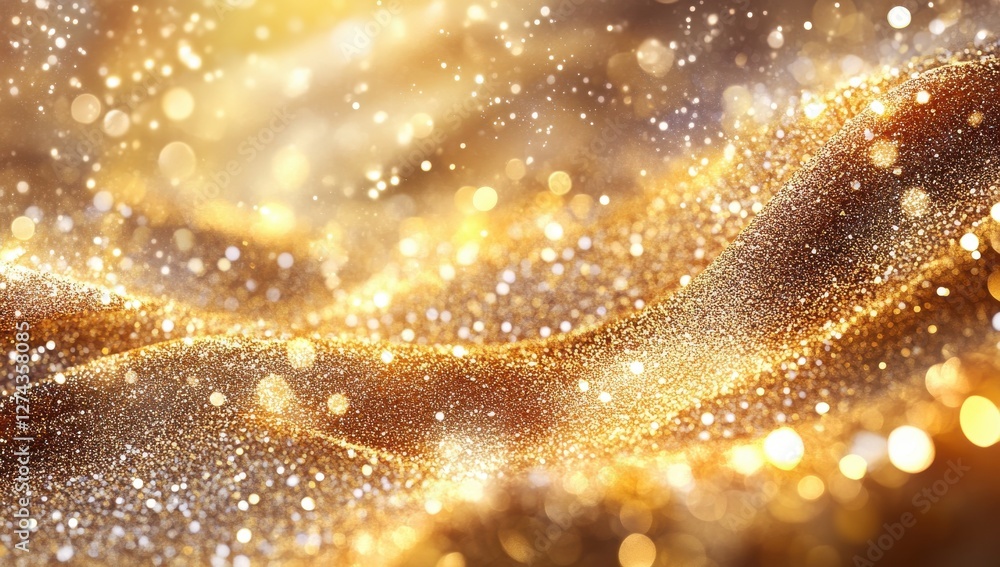 Obraz premium Shimmering Gold Glitter Particles on Smooth Surface Creating Dreamy Background for Celebrations and Festivities in Sparkling Light Effects