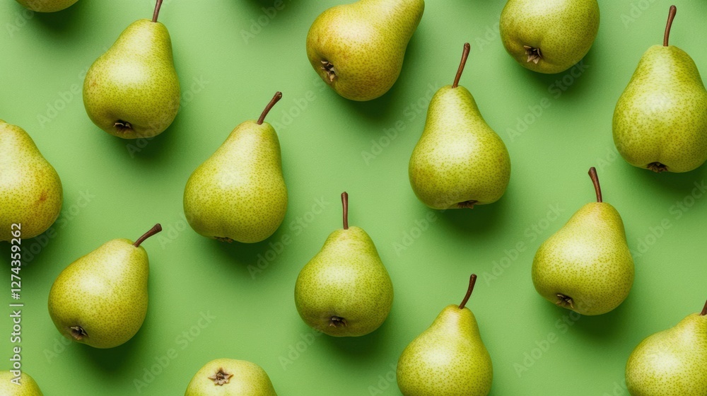 Fresh pears arranged on a vibrant green background Fresh pears arranged on a vibrant green background