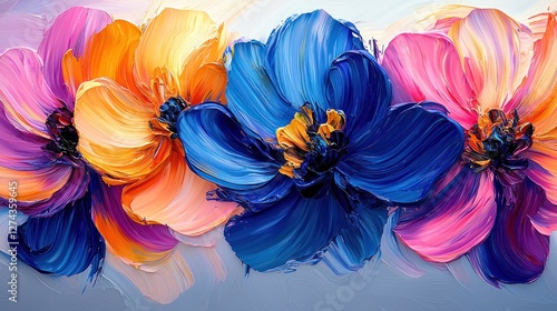 Vibrant close-up of colorful flowers with rich textures against a soft background, ideal for decor