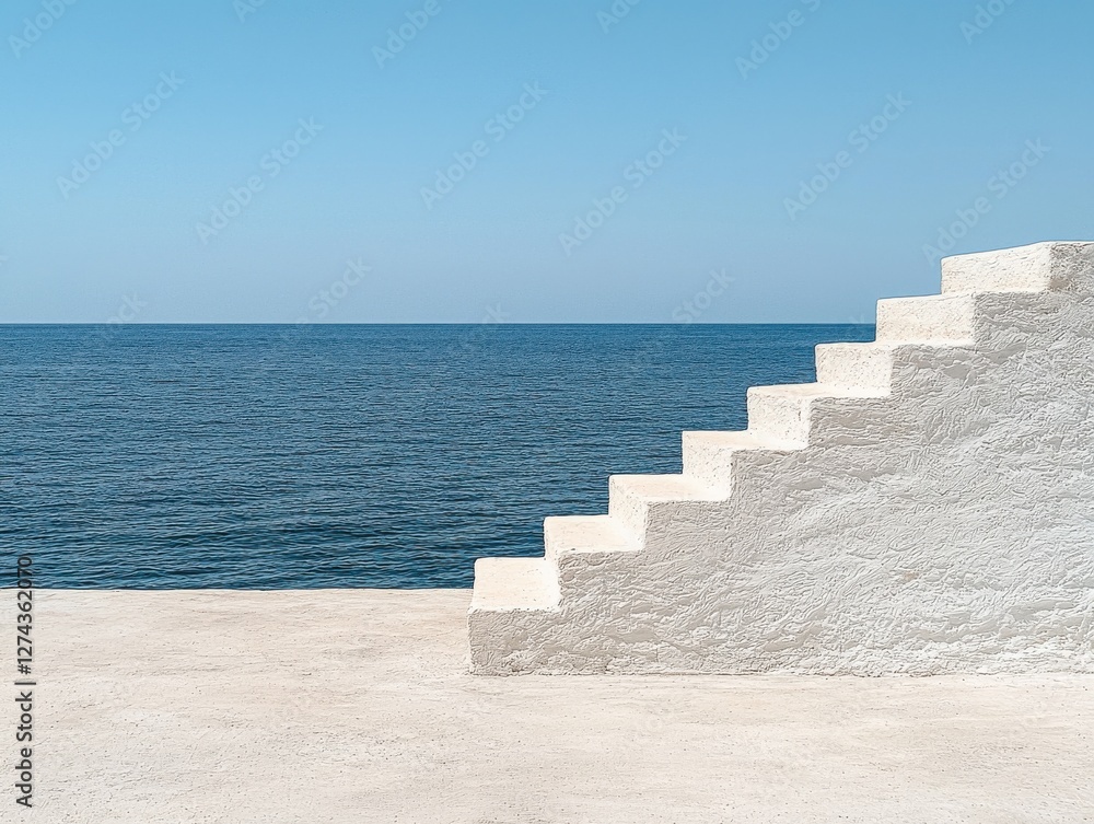 Fototapeta premium Serene staircase leading into ocean tranquil seaside calm environment coastal perspective