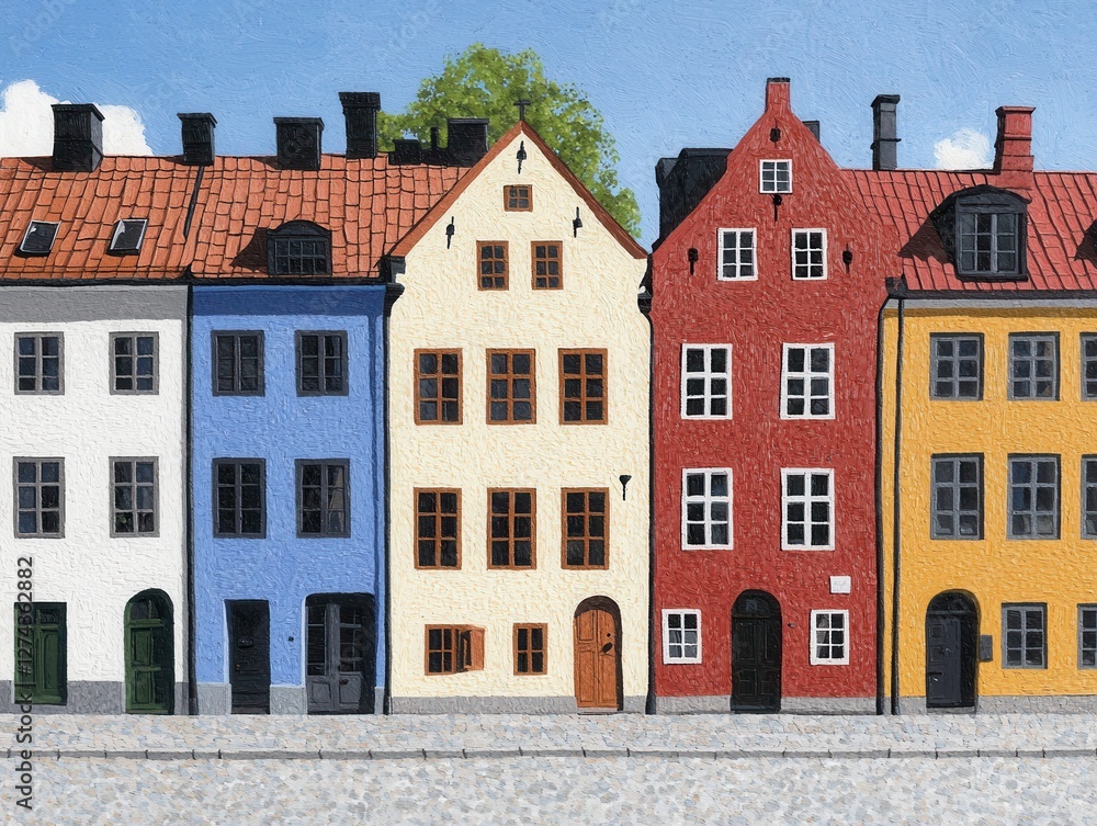 Fototapeta premium Exploring colorful architecture in stockholm's charming streets travel urban environment daytime view