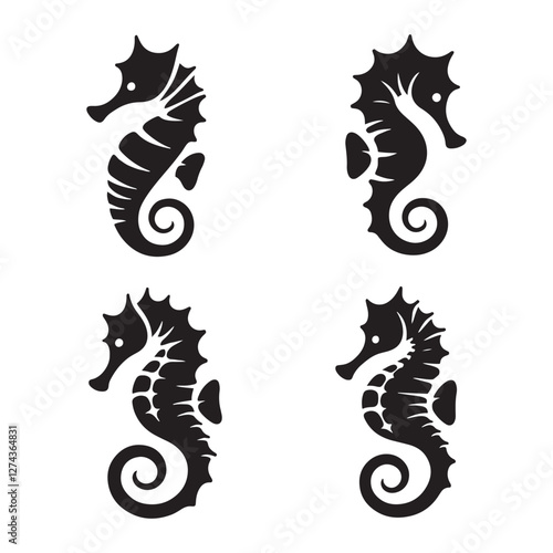 Ethereal Seahorse silhouette, a poetic vision of sea creatures - Seahorse illustration - Minimalist Seahorse vector - Marine silhouette
