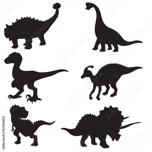 Cute cartoon hand drawn vector set dinosaur silhouette.