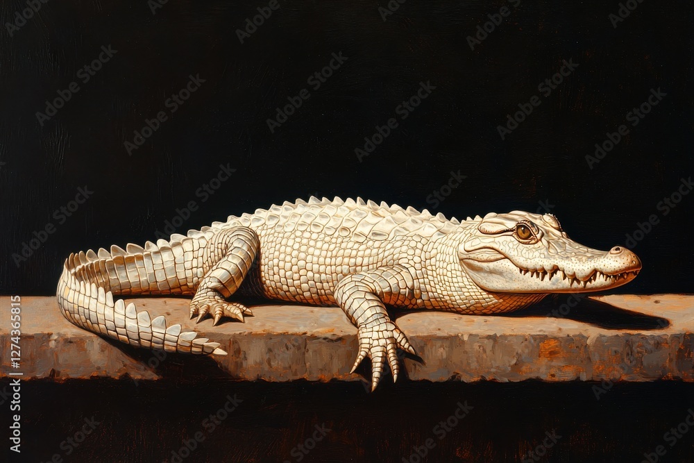 Naklejka premium Crocodile basking riverbank wildlife safari dappled light side view relaxation under nature