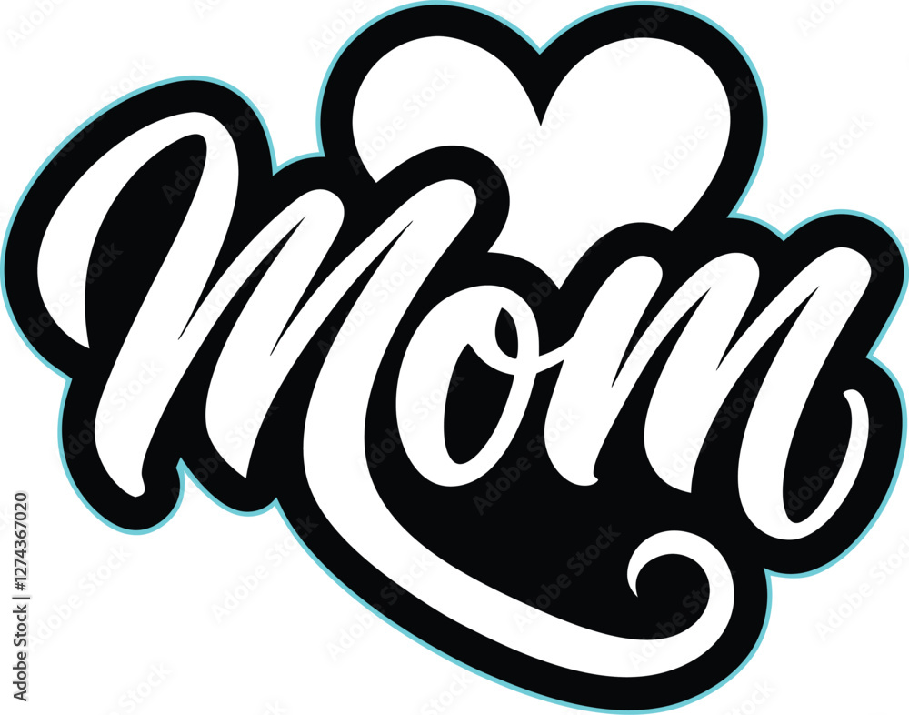 Elegant Calligraphy Design with 'Mom' Text and Heart Graphic Elegant Calligraphy Design with 'Mom' Text and Heart Graphic