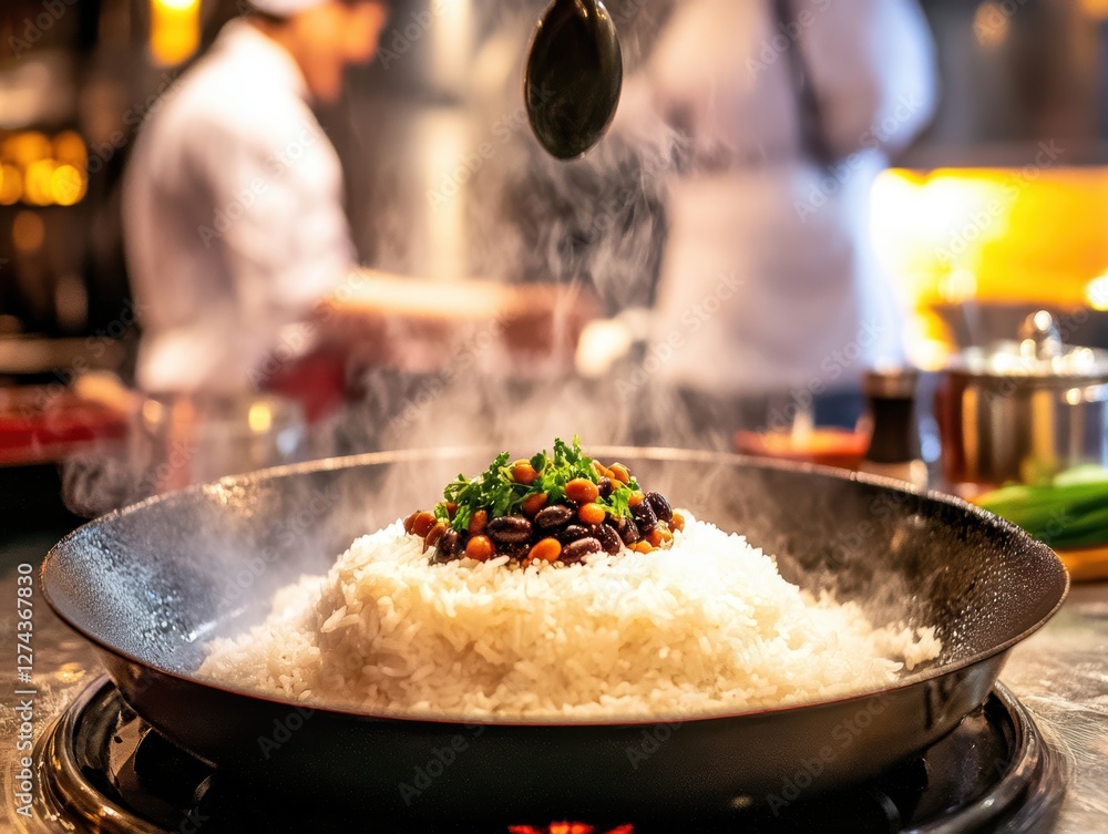 Cooking White Rice with Beans Kitchen Studio Photography Culinary Close-Up Flavorful Dish Cooking White Rice with Beans Kitchen Studio Photography Culinary Close-Up Flavorful Dish