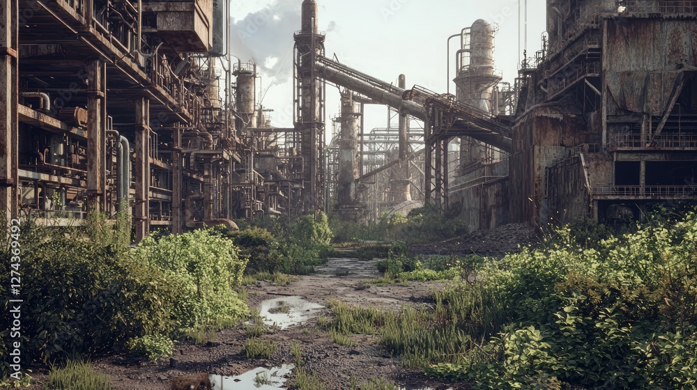 Abandoned Factory Complex Overrun by Nature and Decay Abandoned Factory Complex Overrun by Nature and Decay
