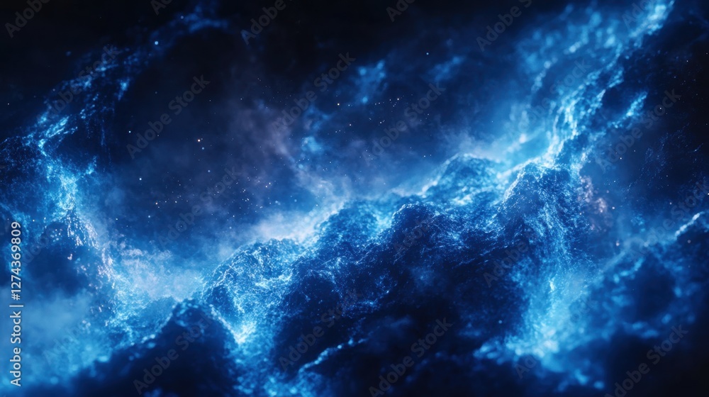 Obraz premium Abstract depiction of swirling blue energy waves against a dark cosmic background, suggesting movement