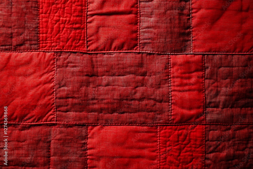 Obraz premium Quilted fabric. The texture of the blanket. Red textile