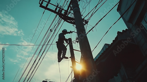 Wallpaper Mural a technician who is repairing street electricity Torontodigital.ca