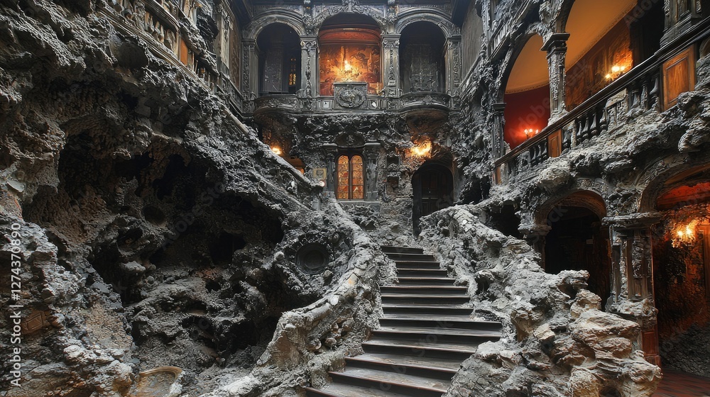 Obraz premium Grand Staircase Within a Rock Themed Palace Interior