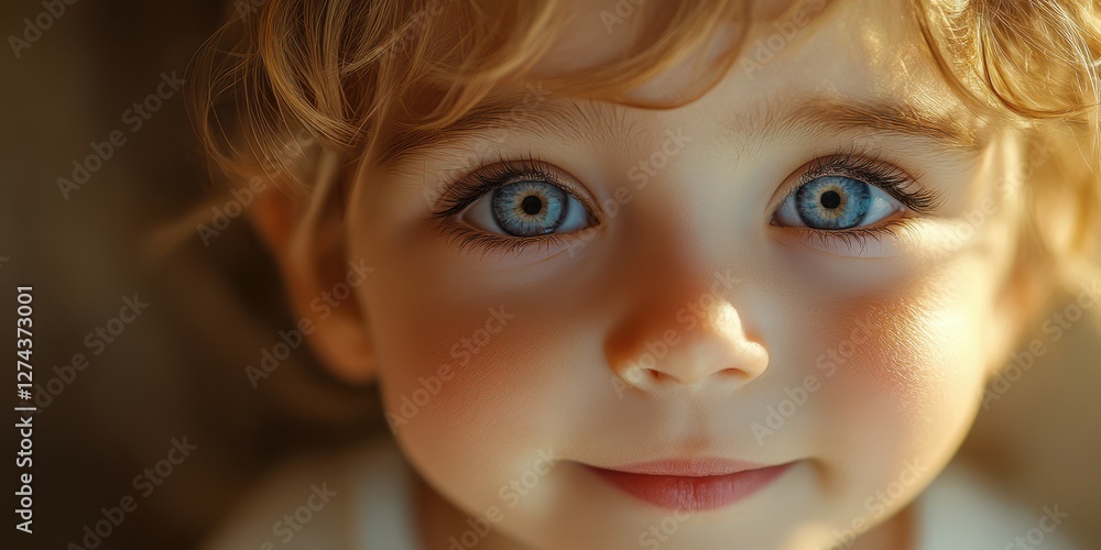 Portrait of a child with captivating blue eyes and curly hair in soft natural light Portrait of a child with captivating blue eyes and curly hair in soft natural light