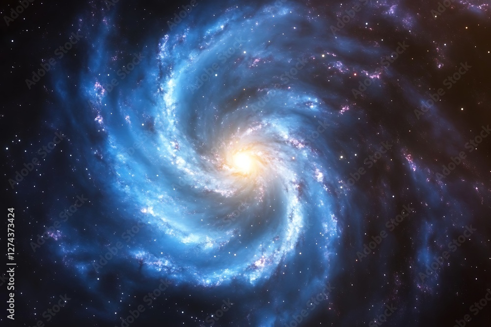 Stunning view of spiral galaxy showcasing bright core and swirling arms in deep space. Spiral galaxy, illustration Stunning view of spiral galaxy showcasing bright core and swirling arms in deep space. Spiral galaxy, illustration