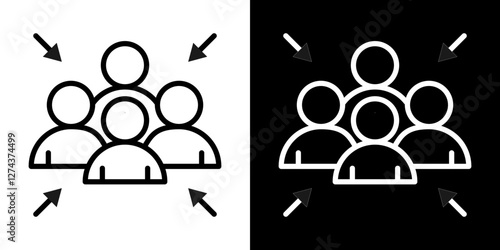 Assembly point icon set. vector illustrations in black and white strokes