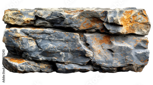 Grey and Orange Rock Rough Texture, Natural Stone for Wall and Cliff Designs, isolated on transparent background.