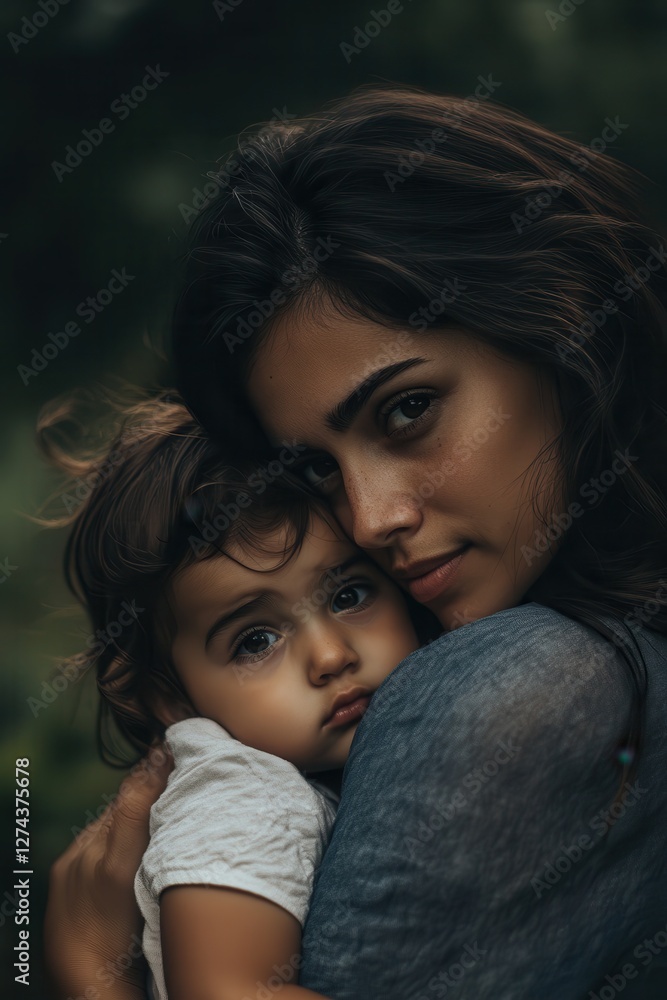Mother and Child Embrace in Nature, Emotional Bonding Moments, Parenting Love, Family Connection, Tender Relationship, Outdoor Portrait Photography Mother and Child Embrace in Nature, Emotional Bonding Moments, Parenting Love, Family Connection, Tender Relationship, Outdoor Portrait Photography