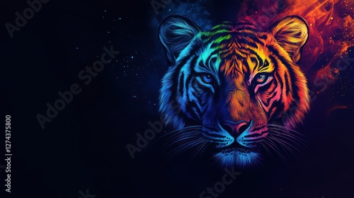 Wallpaper Mural Rainbow Tiger Portrait, cosmic background, wildlife art, website header Torontodigital.ca