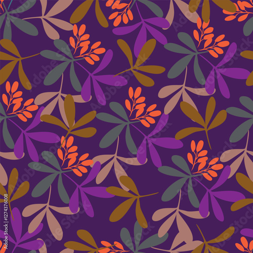 Wallpaper Mural Vector seamless colorful design pattern botanical cute spring herbs and flowers in pastel tones on brown. Cute circle frame on a white background. Perfect for textiles, wrapping paper, wallpaper Torontodigital.ca