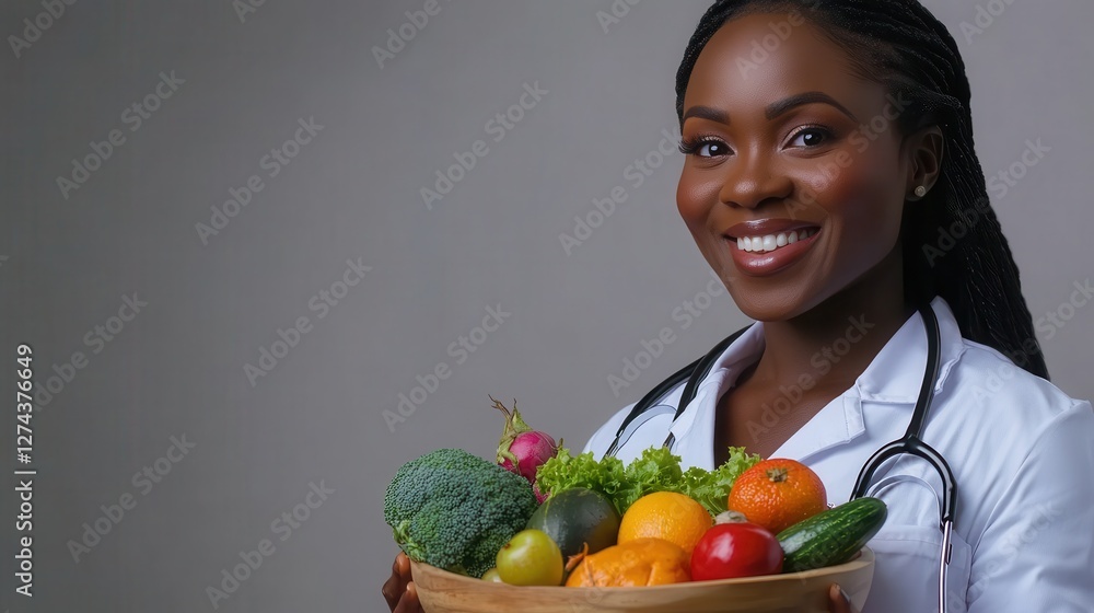 Nutritionist Holding Fresh Fruits and Vegetables in Bowl for Healthy Lifestyle and Diet Advice in Medical Setting Nutritionist Holding Fresh Fruits and Vegetables in Bowl for Healthy Lifestyle and Diet Advice in Medical Setting