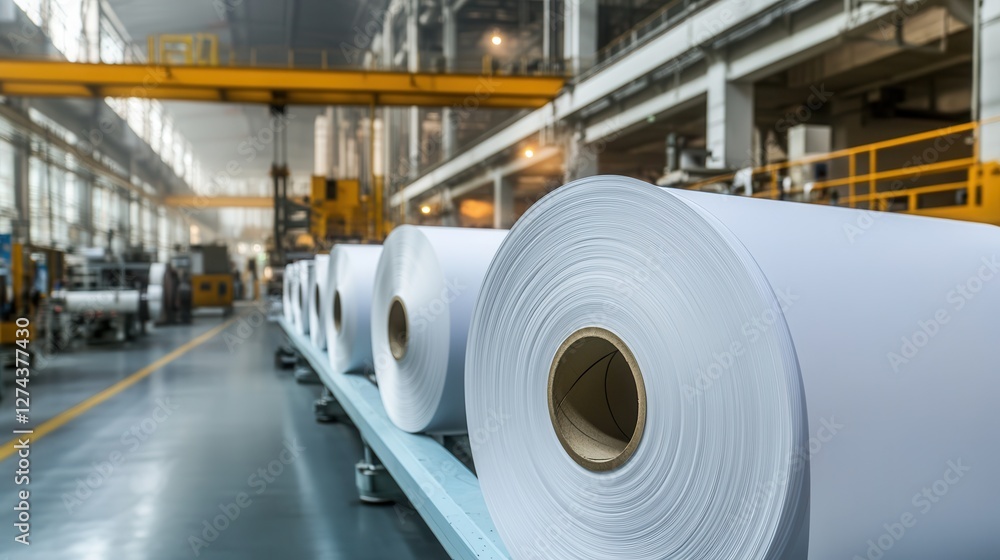 Paper Production Line with Large Rolls in Modern Manufacturing Facility and Industrial Equipment for Paper Industry Paper Production Line with Large Rolls in Modern Manufacturing Facility and Industrial Equipment for Paper Industry