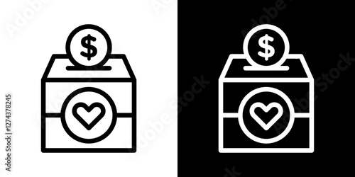 Donation box icon set. vector illustrations in black and white strokes