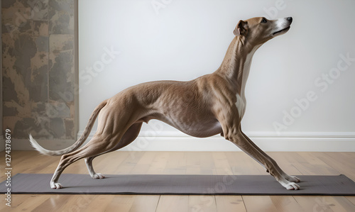 Obraz na płótnie beautiful Greyhound dog doing yoga. conceptual Digital artwork. Ai generated w salonie